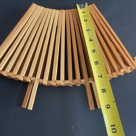 Set of  2 Vintage Mid-Century Bamboo Teak Folding Fruit Bowls w/ Handle, 1950s - Picture 6 of 9